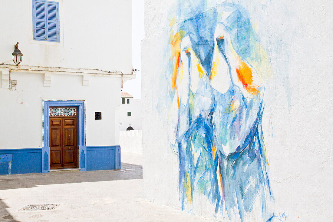 Morocco, Asilah, mural in medina street wall