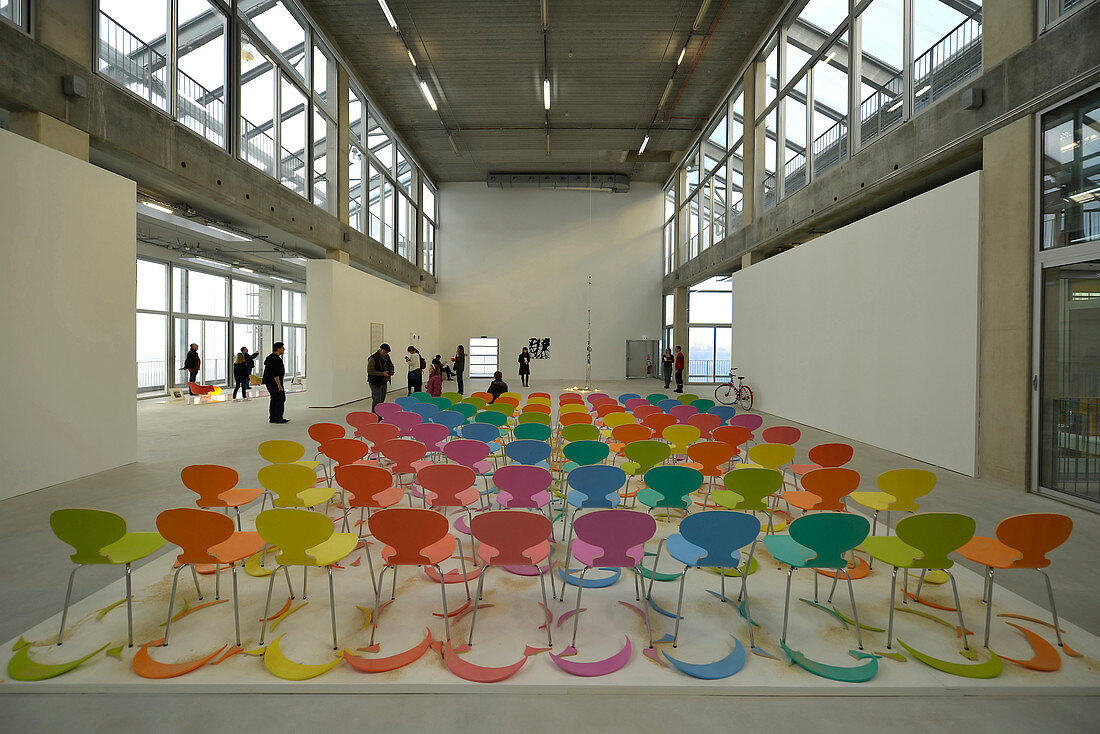Europe,France, showroom FRAC Dunkirk and rows of chairs(architecte Anne Lacaton/Jean-Philippe Vassal)