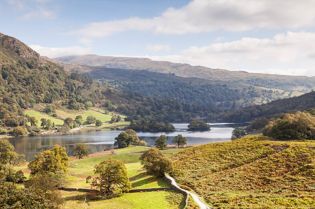 The view over Rydal Water from Loughrigg Terrace in the Lake District National Park, England, United Kingdom, Europe