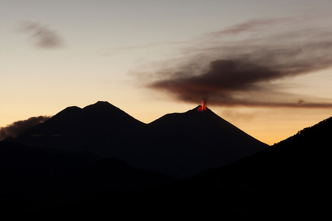 Volcan Fuego, seen from Indian Nose above Lago Atitlan, Guatemala, Central America