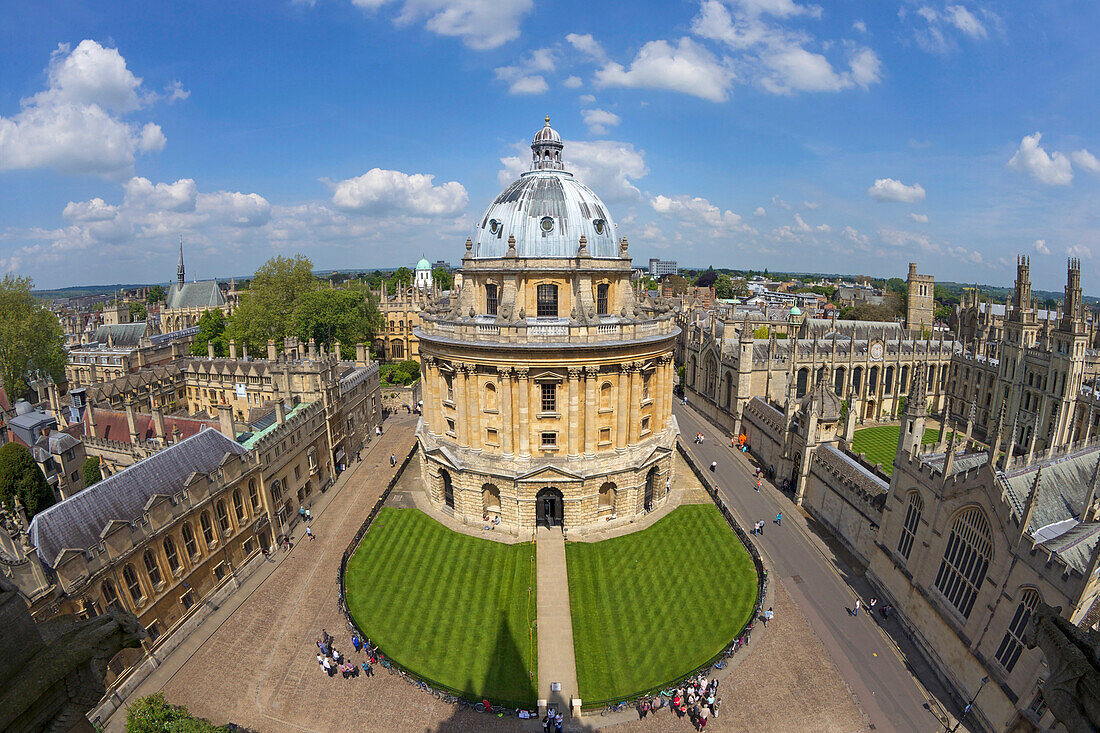 Radcliffe Camera and All Souls College from University Church of St. Mary the Virgin, Oxford, Oxfordshire, England, United Kingdom, Europe