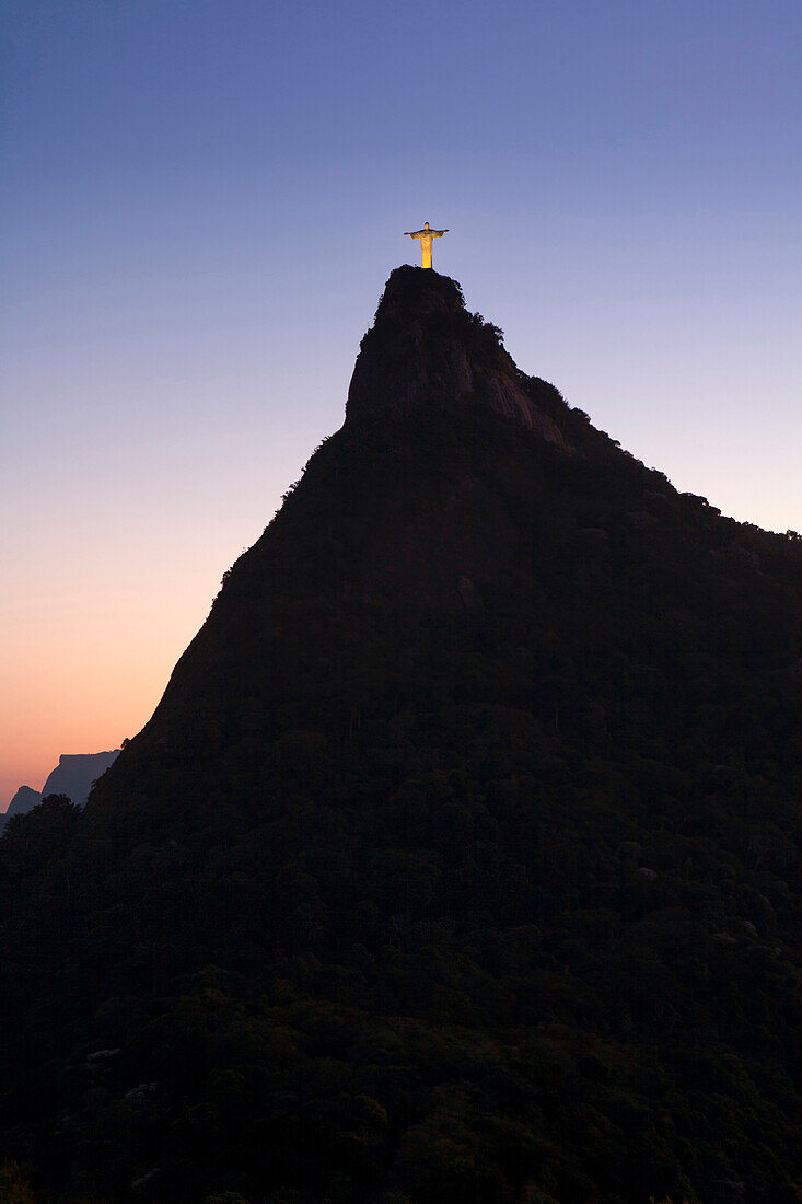 Christ the Redeemer statue on the summit of Corcovado Hill in Tijuca National Park, part of the World Heritage Rio landscape, Rio de Janeiro, Brazil, South America