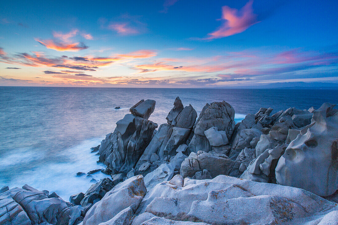 Waves crashing on the rocks of the Capo Testa Peninsula, by Santa Teresa di Gallura, Sardinia, Italy, Mediterranean, Europe