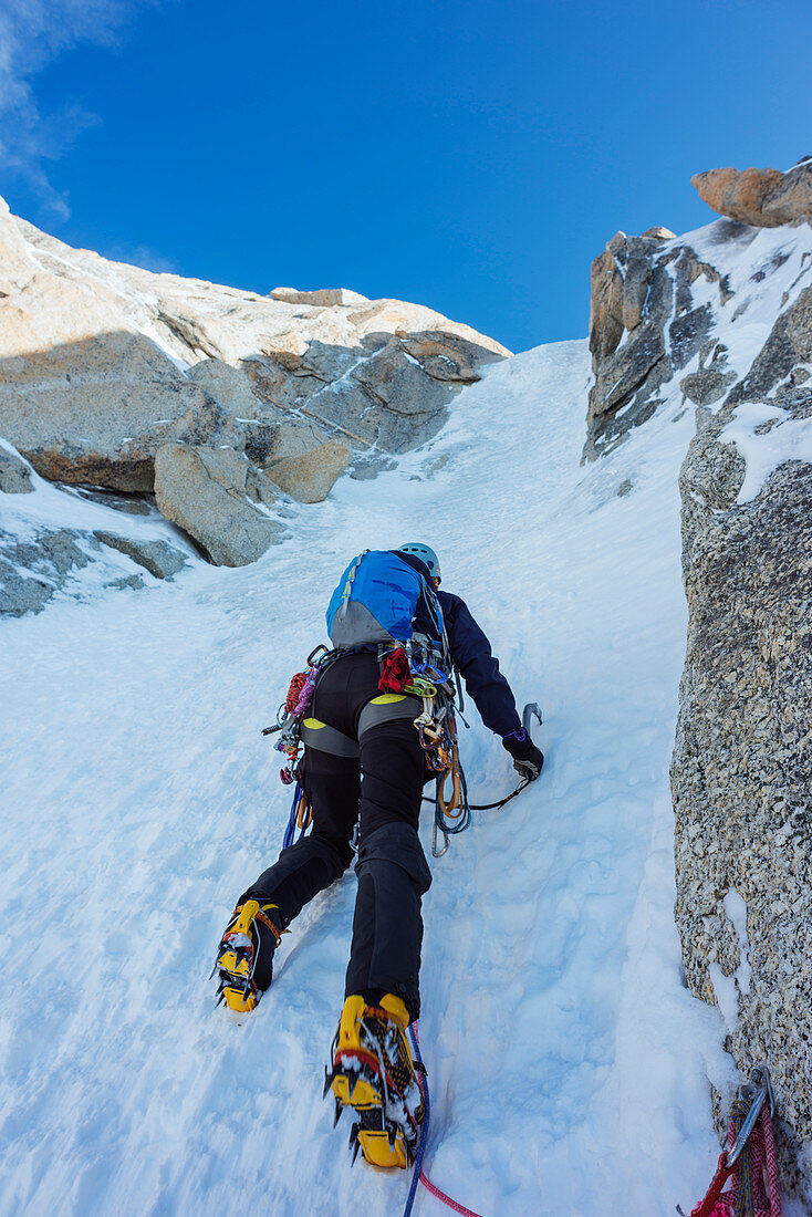 Chere couloir on Mont Blanc du Tacul, Chamonix, Rhone Alps, Haute Savoie, France, Europe