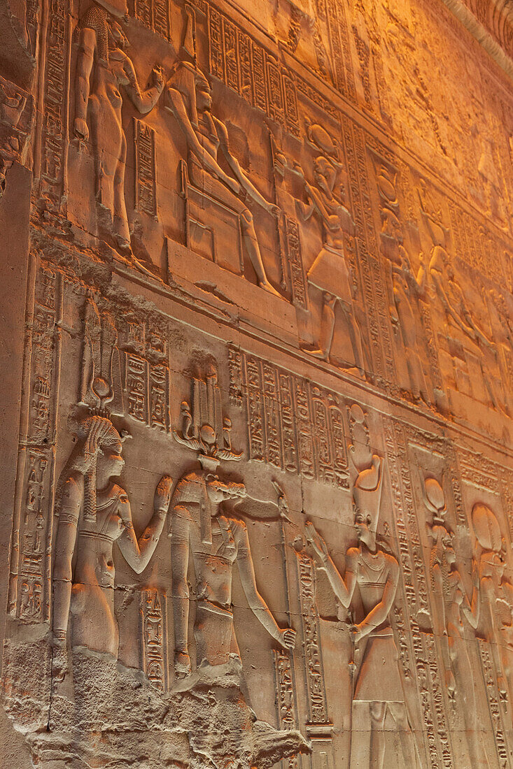 Relief carving in the ancient Egyptian Temple of Kom Ombo near Aswan, Egypt, North Africa, Africa