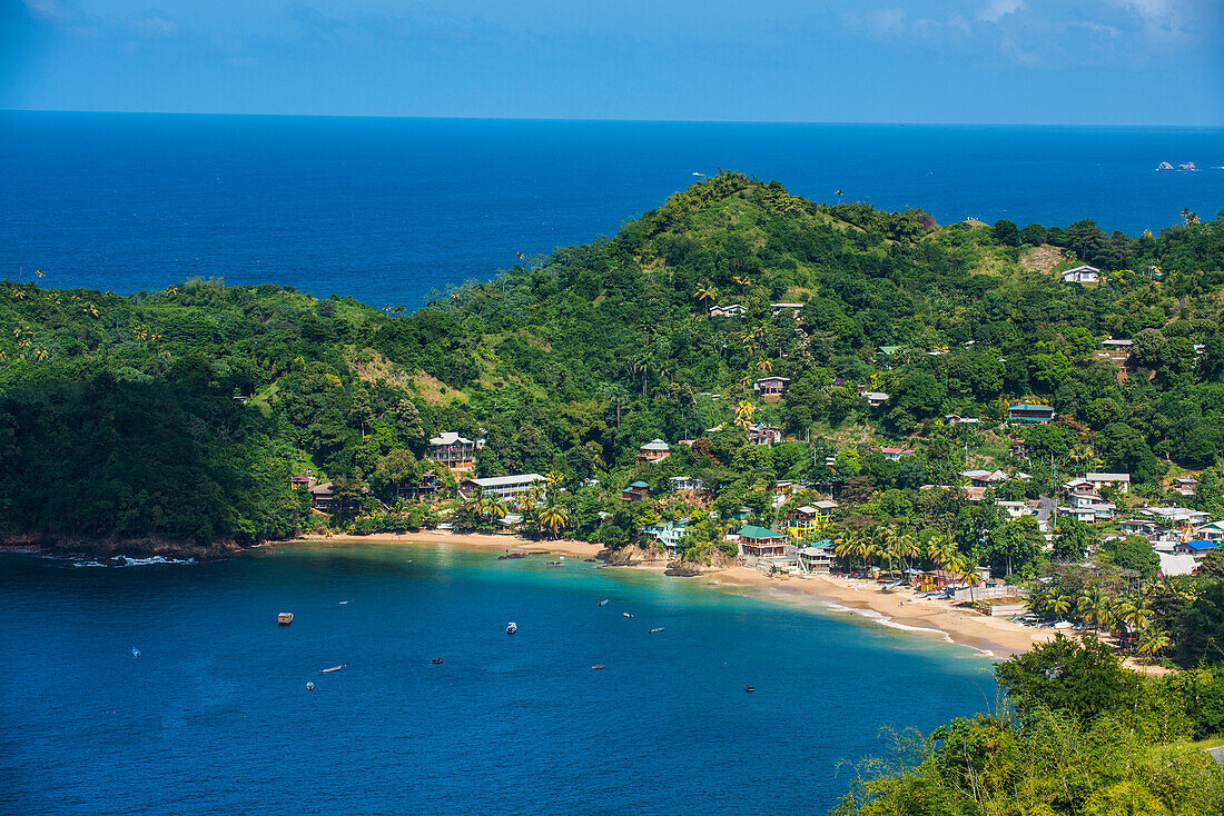 View over the bay of Castara, Tobago, Trinidad and Tobago, West Indies, Caribbean, Central America