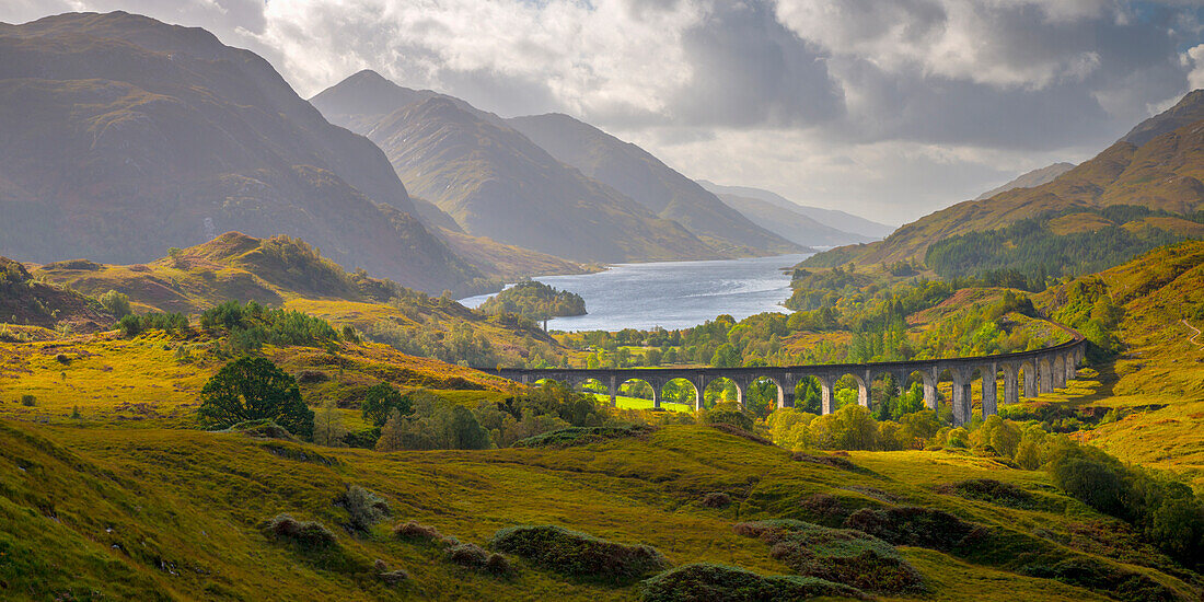 Glenfinnan Railway Viaduct, part of the West Highland Line, Glenfinnan, Loch Shiel, Highlands, Scotland, United Kingdom, Europe