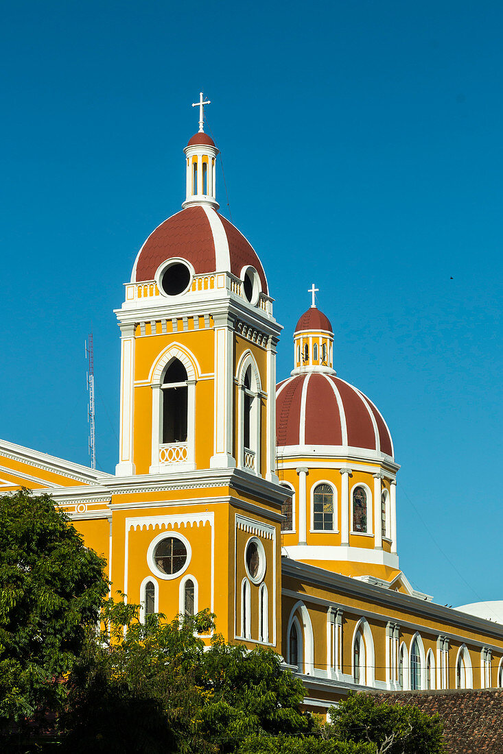Granada Cathedral, first built in 1583 and sacked by pirates many times, in the heart of this historic city, Granada, Nicaragua, Central America