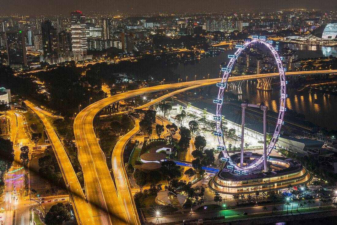 The Flyer at night, Singapore, Southeast Asia, Asia
