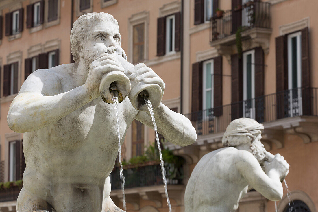 Two figures on Fontana del Moro in Piazza Navona, Rome, Lazio, Italy, Europe