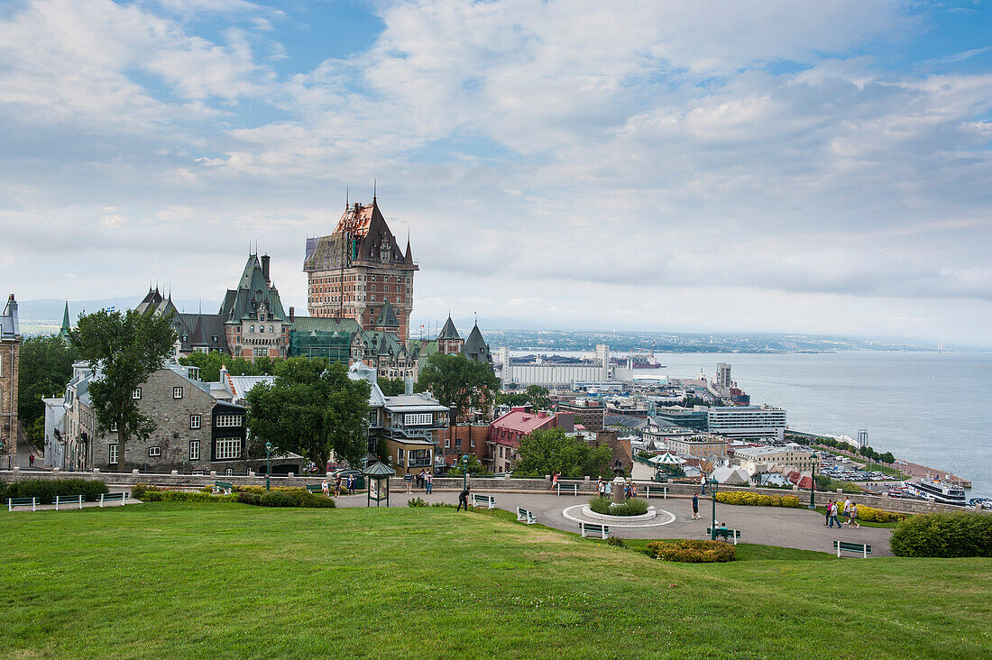 View from the fortifications over Quebec City and the Chateau Frontenac, Quebec, Canada, North America