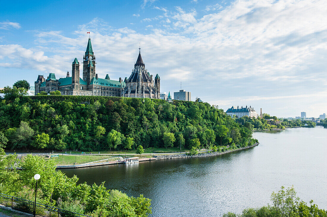 View over Ottawa with its Parliament Centre Block from Nepean Point, Ottawa, Ontario, Canada, North America