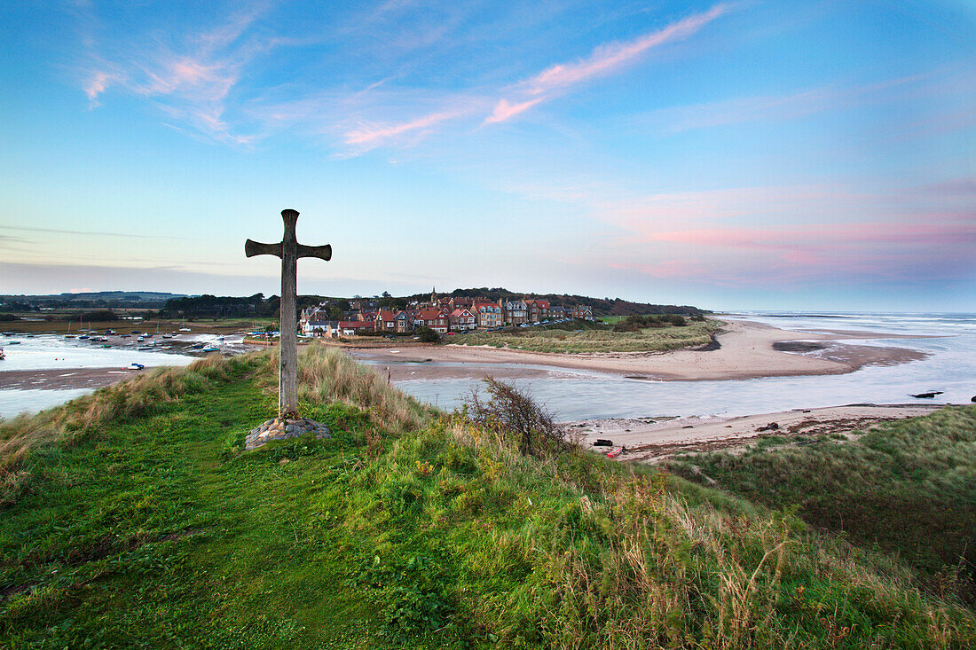 St. Cuthbert's Cross at dusk, Alnmouth, Northumberland, England, United Kingdom, Europe