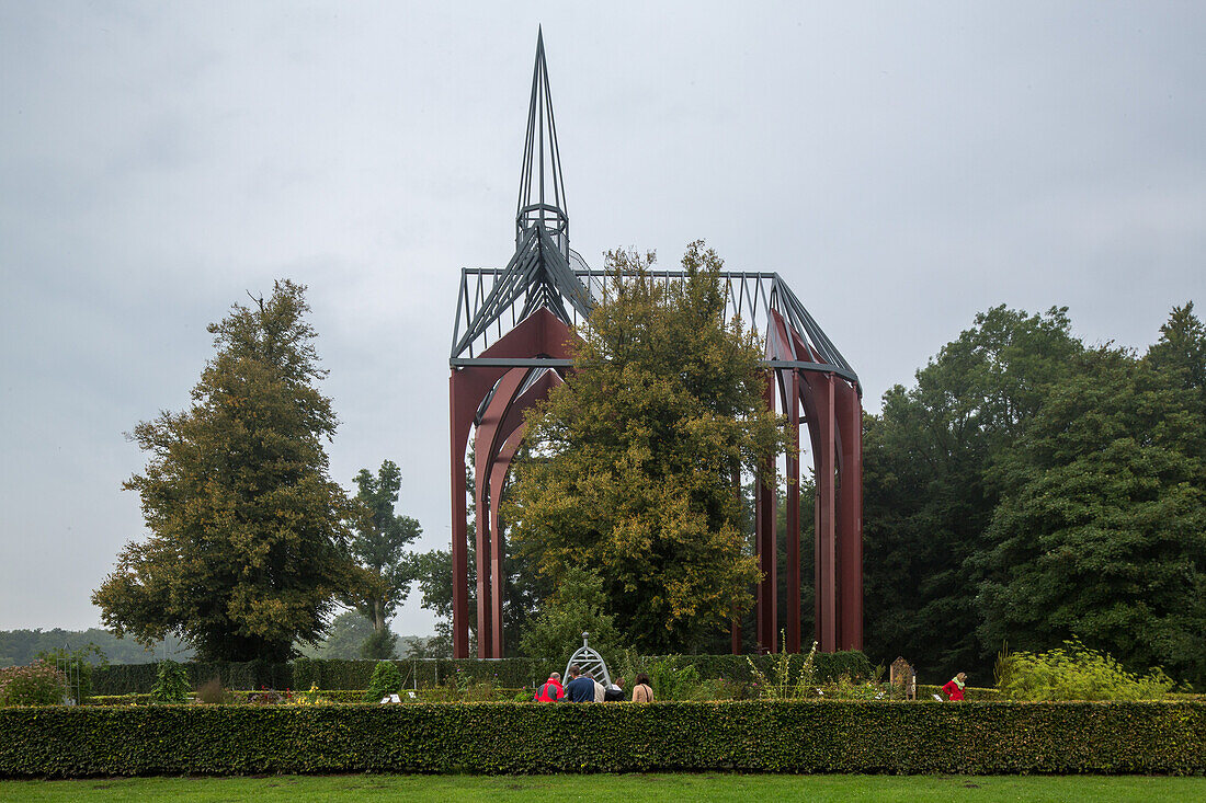 Ihlow Abbey, steel frames shows former church profile, Lower Saxony, Germany