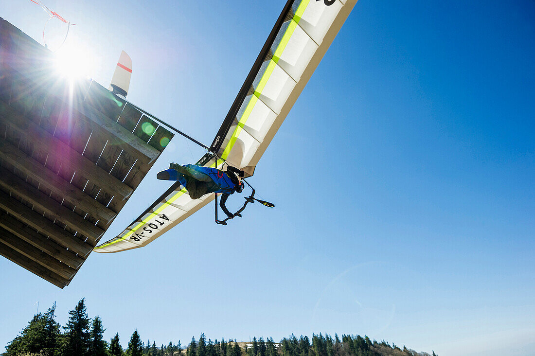 Jochen Zeyher, hang glider, Kandel near Freiburg im Breisgau, Black Forest, Baden-Württemberg, Germany