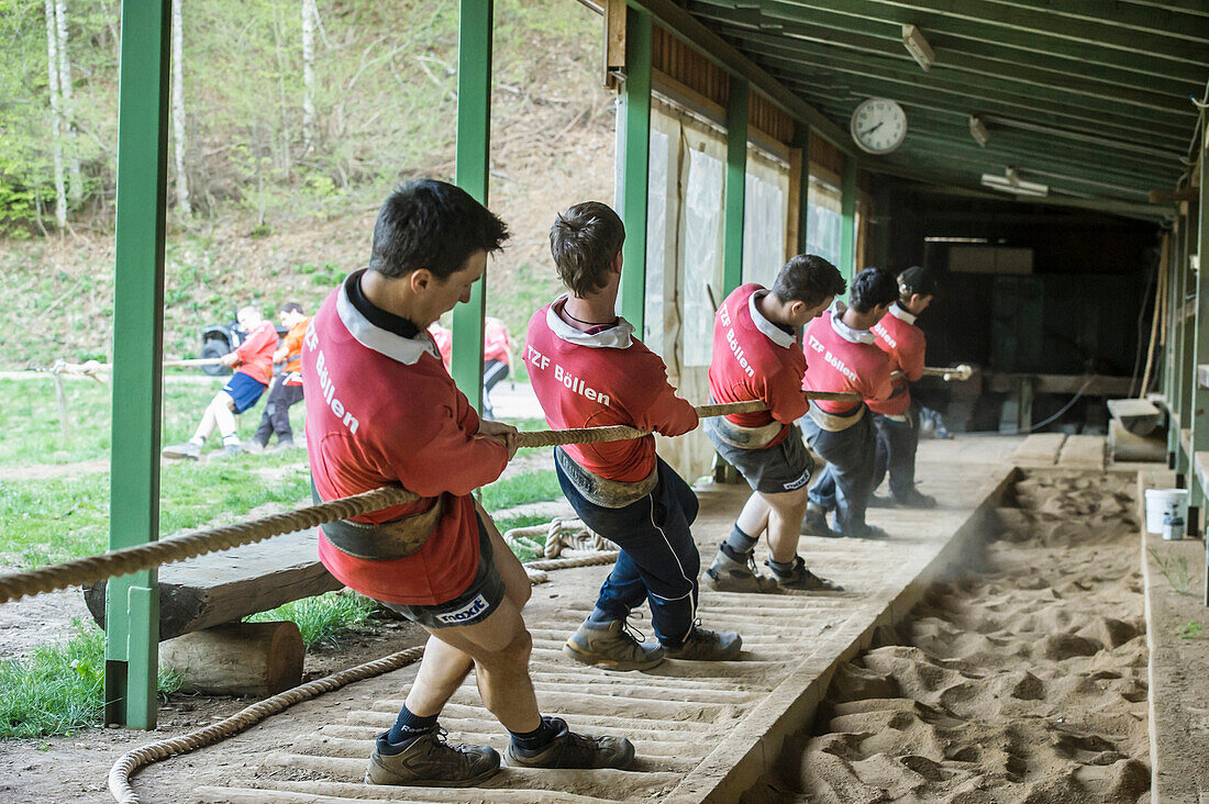 tug of war, Böllen, near Schönau, Black Forest, Baden-Württemberg, Germany