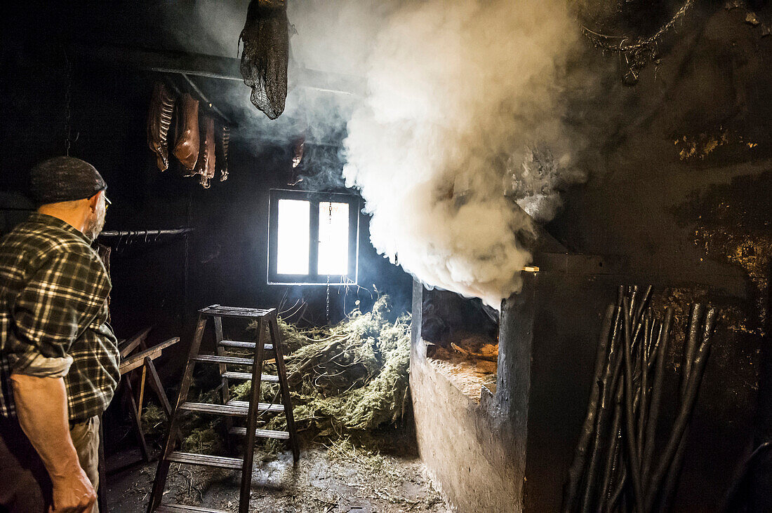 smokehouse, Black Forest Ham, Untermühlbachhof, St.Georgen-Peterzell, Black Forest, Baden-Württemberg, Germany