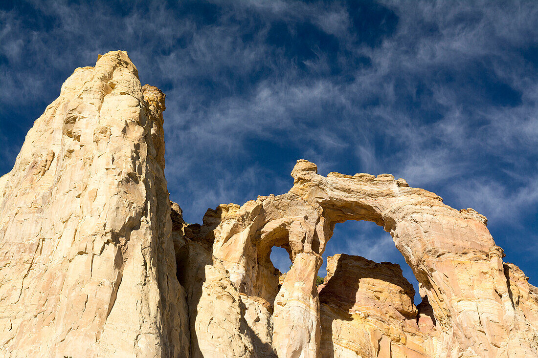 Grosvenor Arch and clouds, Grand Staircase Escalante National Monument, Tropic, Utah.