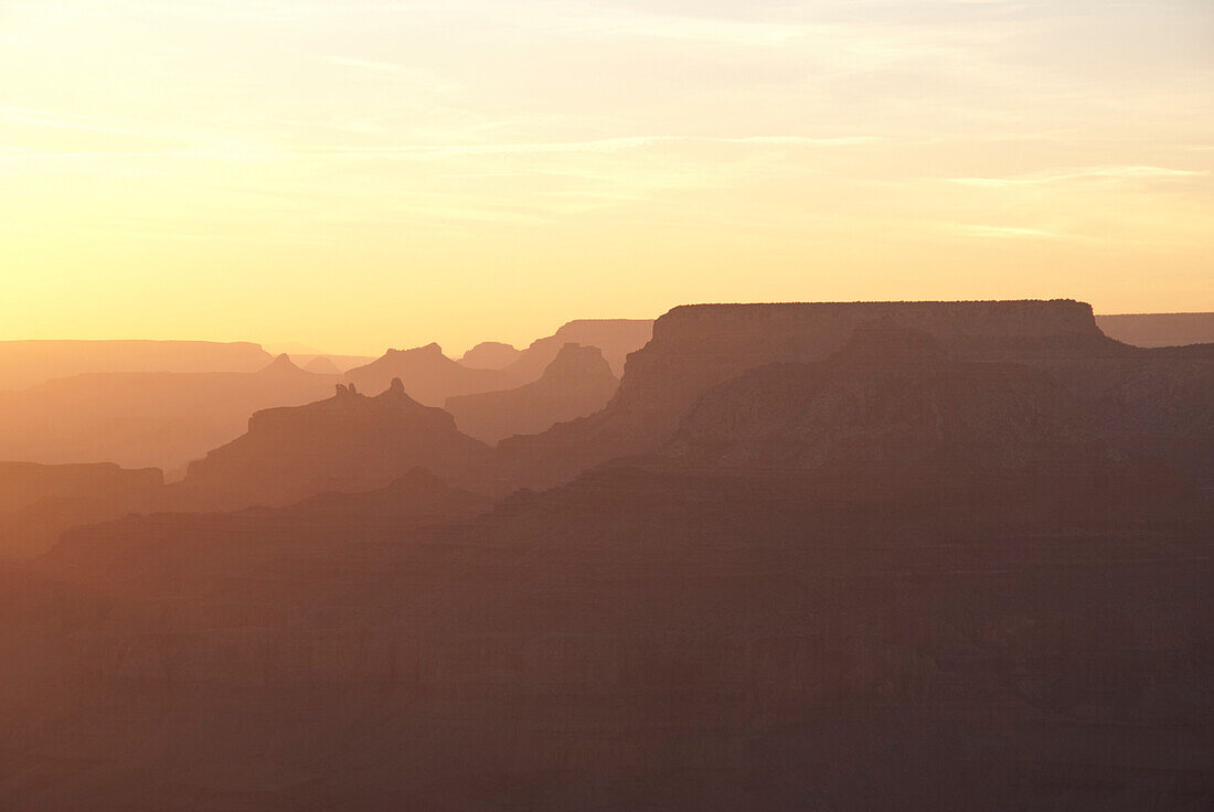 Sunset view of the Grand Canyon from Desert View Watchtower, South Rim. Grand Canyon National Park, Arizona.