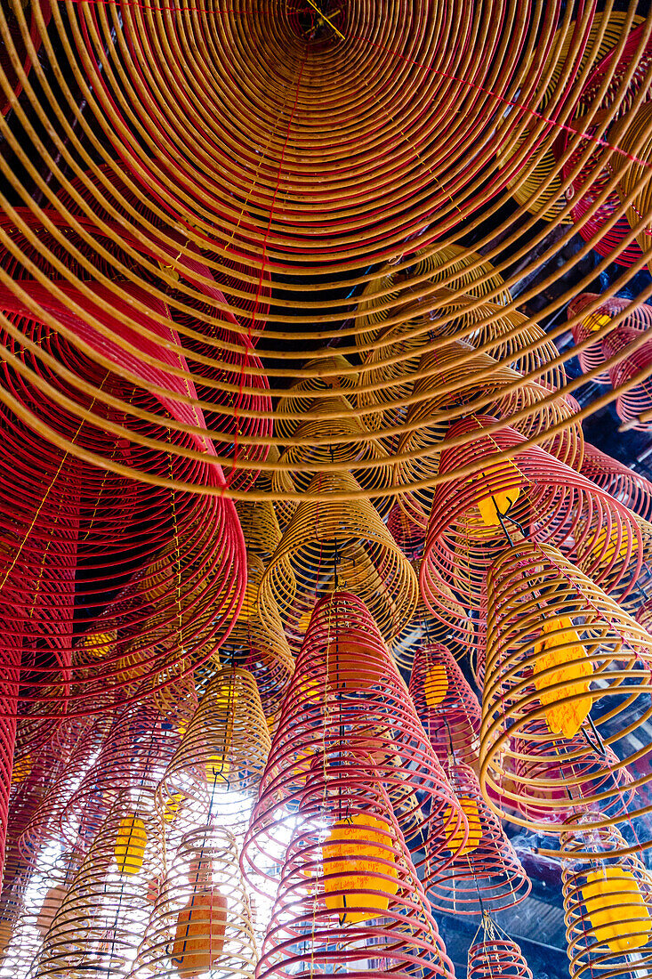 Spiral incense sticks at Ong Temple, Can Tho, Mekong Delta, Vietnam, Indochina, Southeast Asia, Asia