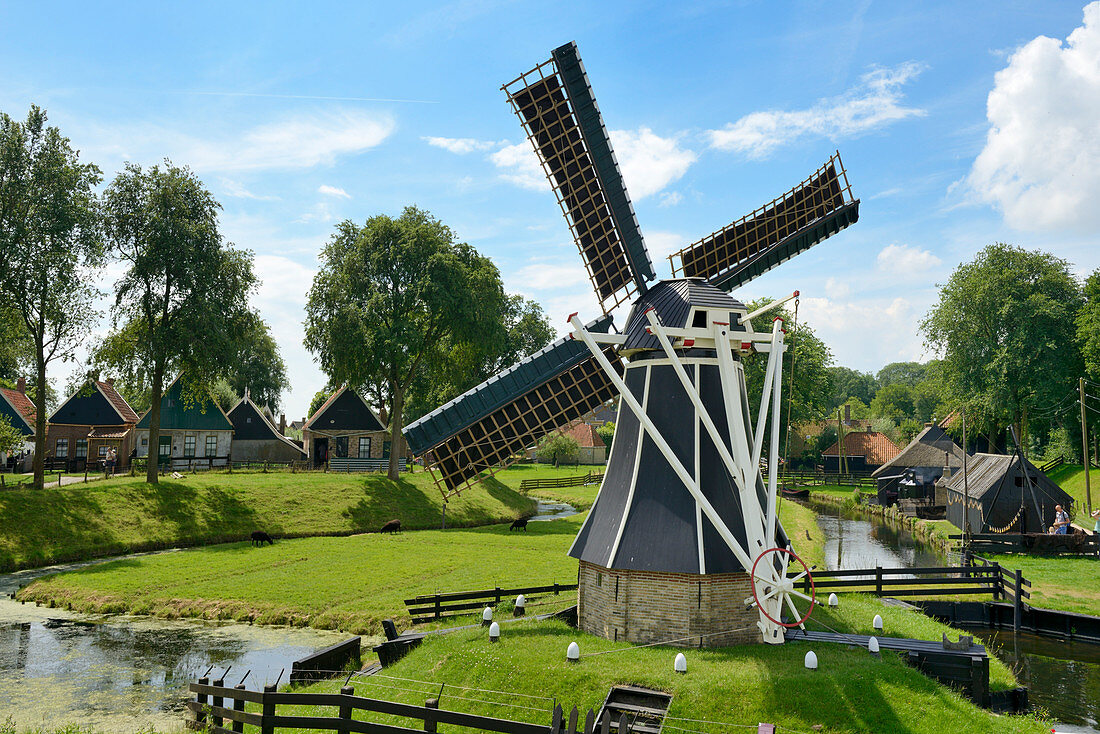 Traditional Dutch windmill, Zuiderzee Open Air Museum, Lake Ijssel, Enkhuizen, North Holland, Netherlands, Europe