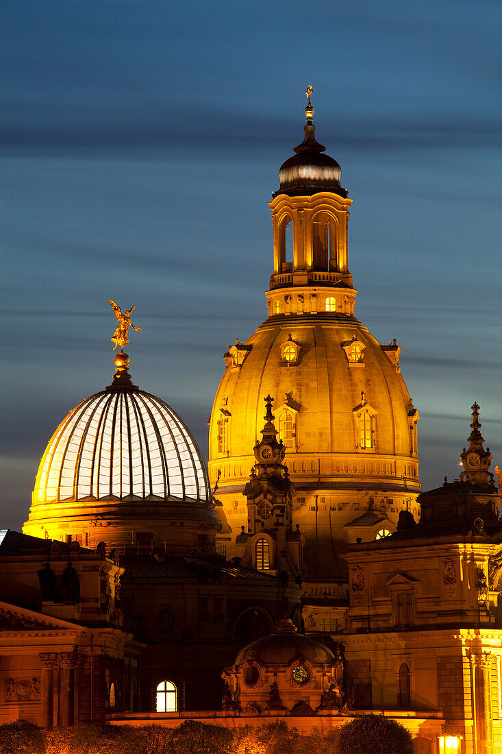 View of the dome of the Frauenkirche at night, Dresden, Saxony, Germany, Europe