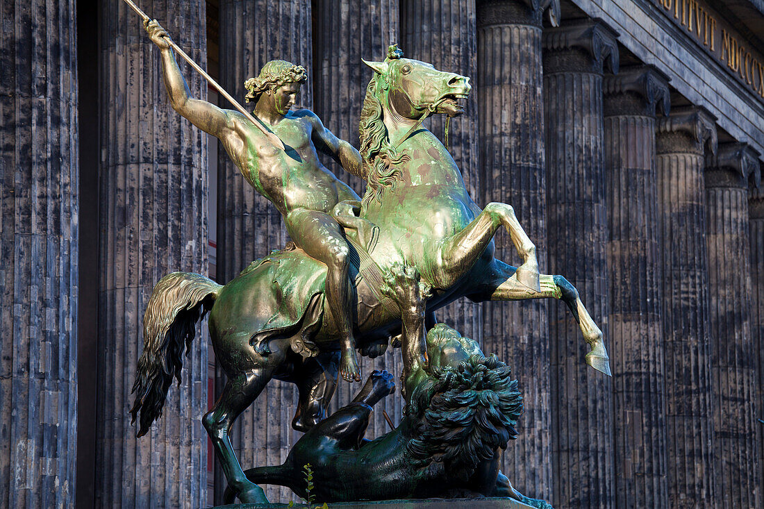 Statue of a rider on a horse in front of the Altes Museum, Berlin, Germany, Europe