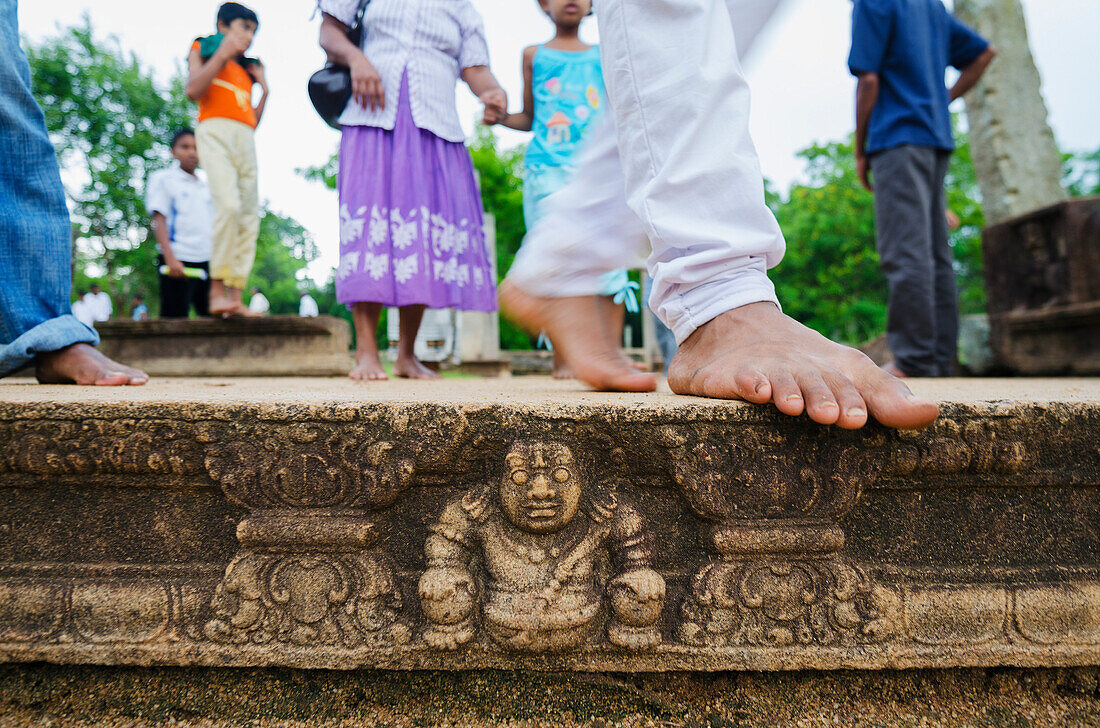 Carved steps detail, Mahasens Palace, Anuradhapura, UNESCO World Heritage Site, Sri Lanka, Asia