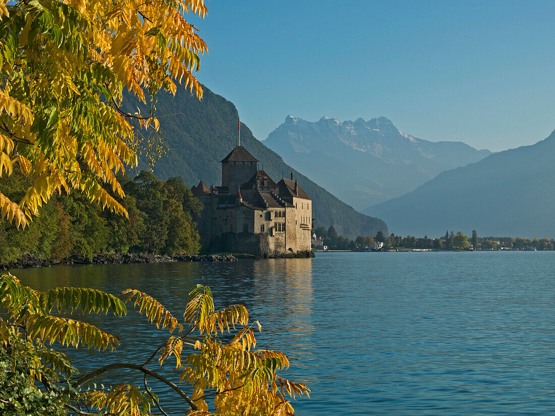 The Castle of Chillon, on Lake Geneva, Montreux, Canton Vaud, Switzerland, Europe