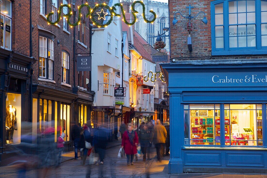 St. Helen's Square at Christmas at dusk, York, Yorkshire, England, United Kingdom, Europe