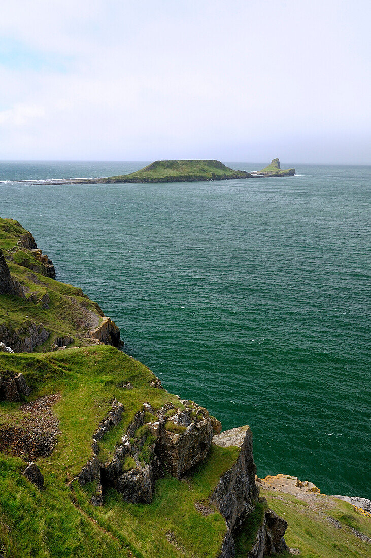 Worm's head peninsula, Rhossili Bay, The Gower, Wales, United Kingdom, Europe