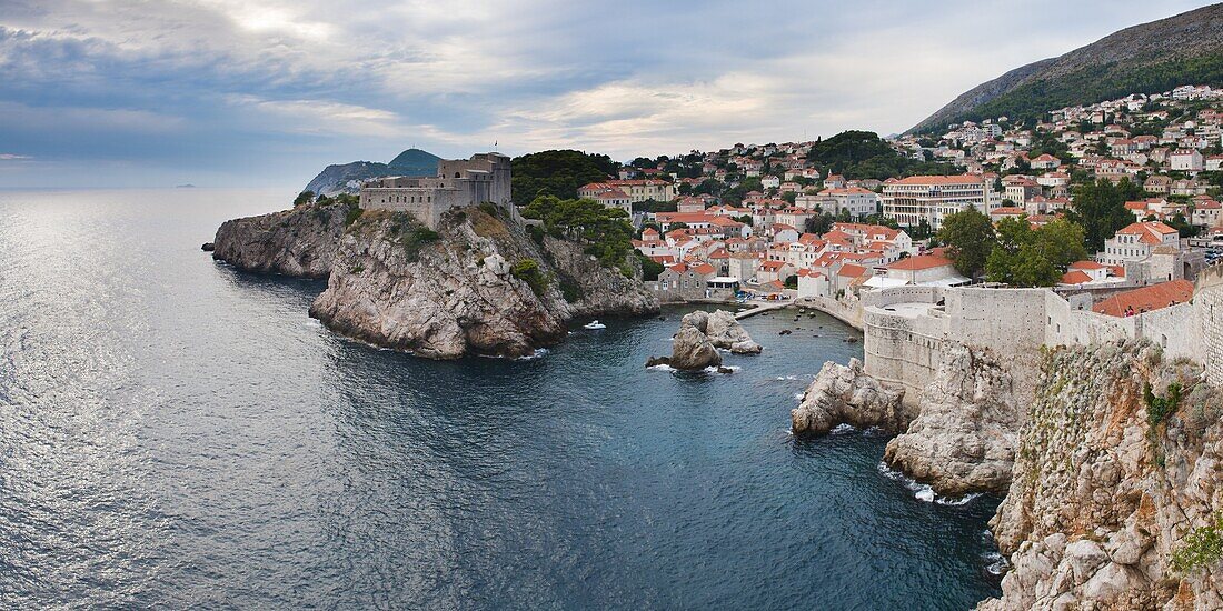 Fort Lovrijenac (St. Lawrence Fortress) and the coastline from the Old City Walls, Dubrovnik, Dalmatian Coast, Adriatic, Croatia, Europe