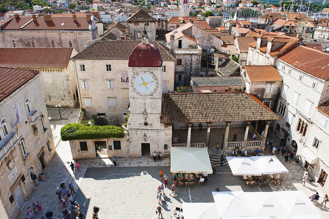 Loggia and St. Lawrence Square viewed from the Cathedral of St. Lawrence, Trogir, UNESCO World Heritage Site, Dalmatian Coast, Croatia, Europe