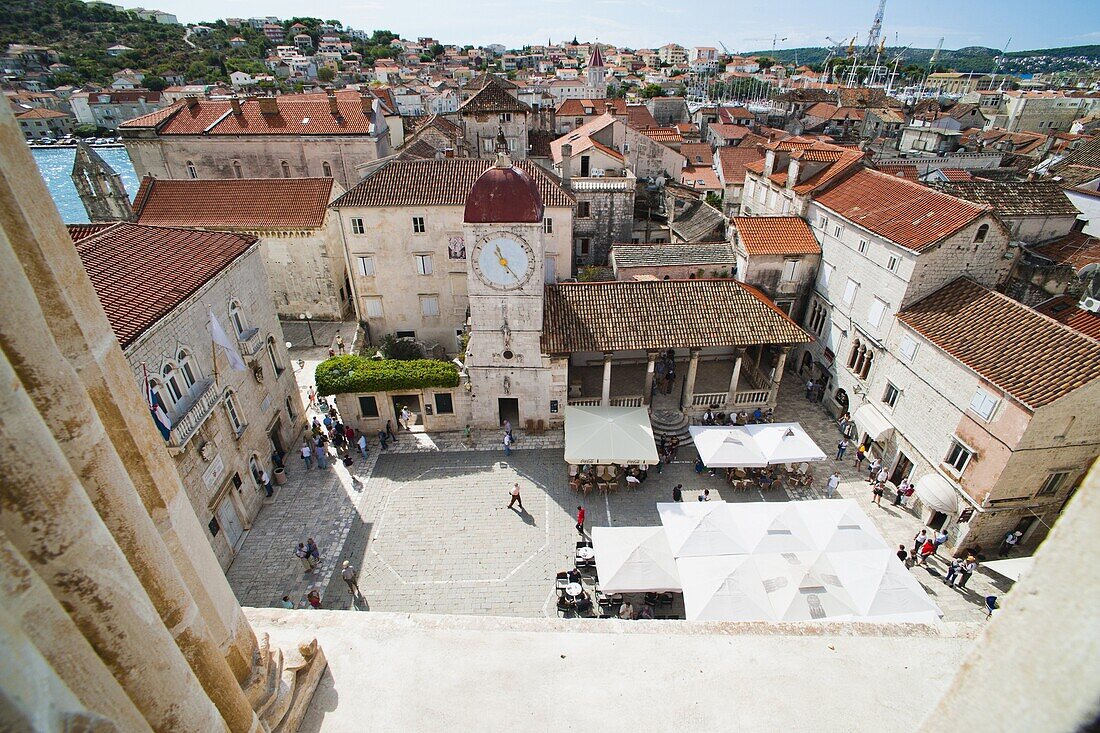 Loggia and St. Lawrence Square viewed from the Cathedral of St. Lawrence, Trogir, UNESCO World Heritage Site, Dalmatian Coast, Croatia, Europe