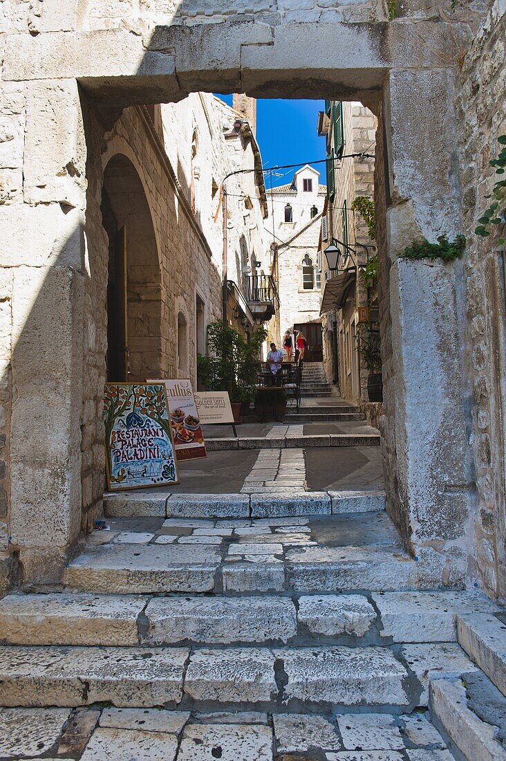 Narrow side street, Hvar Town, Hvar Island, Dalmatian Coast, Croatia, Europe