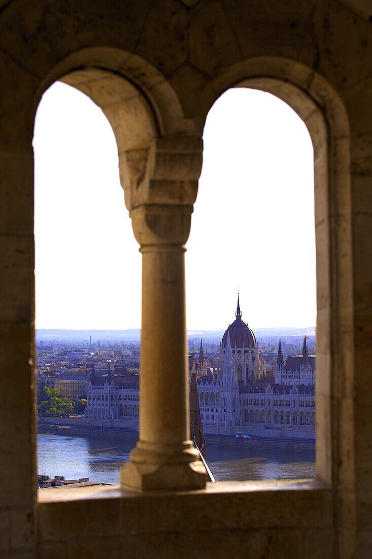 View of Hungarian Parliament Building from Fisherman's Bastion, Budapest, Hungary, Europe