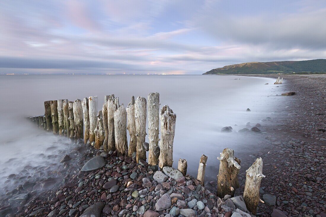 Sunset over Porlock Beach, Exmoor National Park, Somerset, England, United Kingdom, Europe