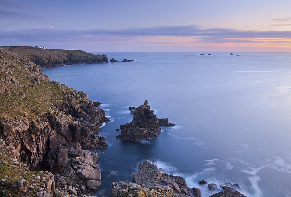 Land's End and Longships Lighthouse, Cornwall, England, United Kingdom, Europe