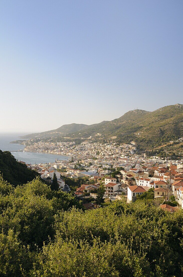 View over Samos harbour and town, Isle of Samos, Eastern Sporades, Greek Islands, Greece, Europe