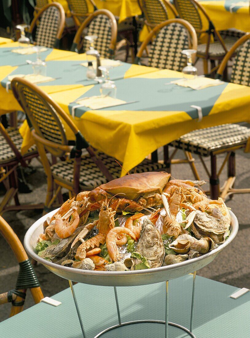 Seafood platter at a cafe in Honfleur, Normandy, France, Europe