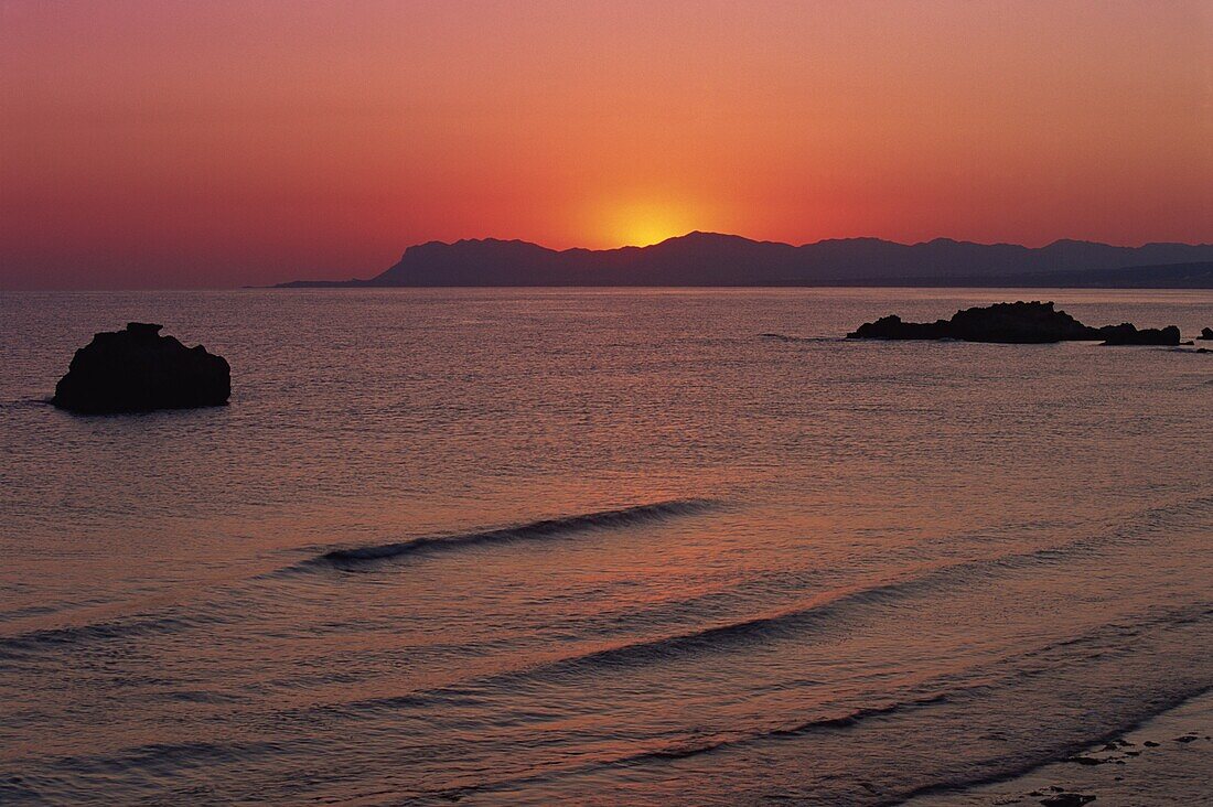 Agia Marina beach at dawn, Crete, Greek Islands, Greece, Europe