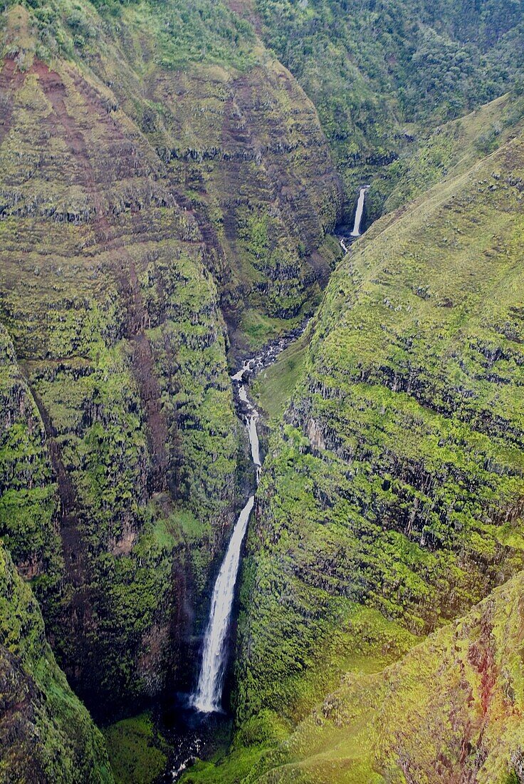 Aerial view of the interior of the island of Kauai, including Waimea Canyon, Hawaii, United States of America, North America