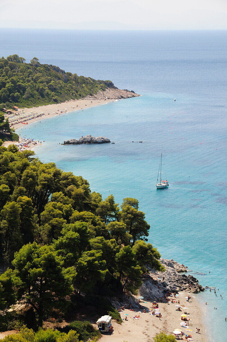Kastani Beach foreground, and Milia Beach beyond, Skopelos, Sporades Islands, Greek Islands, Greece, Europe