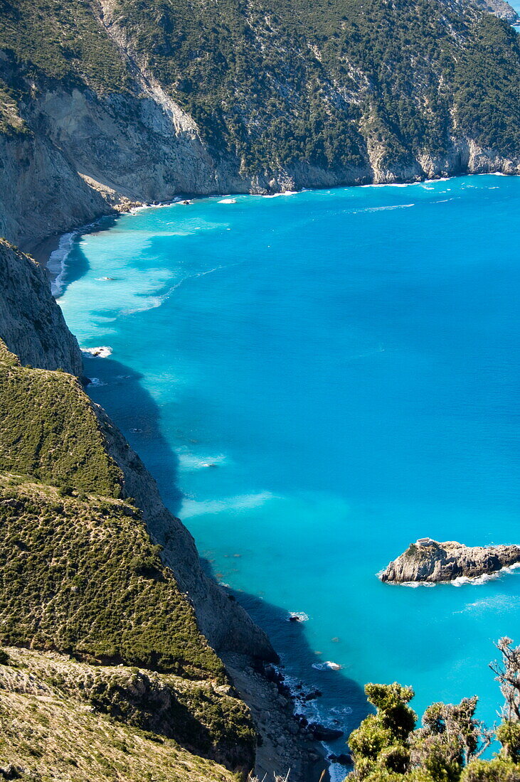 View of coast near Assos, Kefalonia (Cephalonia), Ionian Islands, Greece, Europe