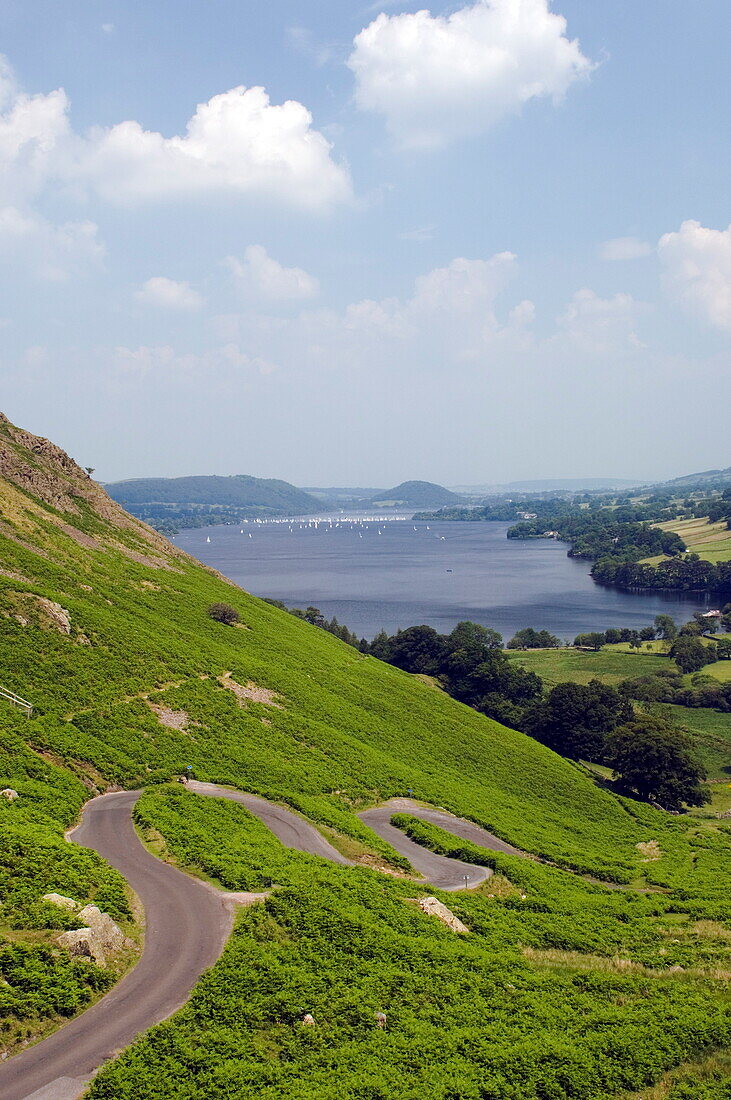 Lake Ullswater from Martindale Road, Lake District National Park, Cumbria, England, United Kingdom, Europe