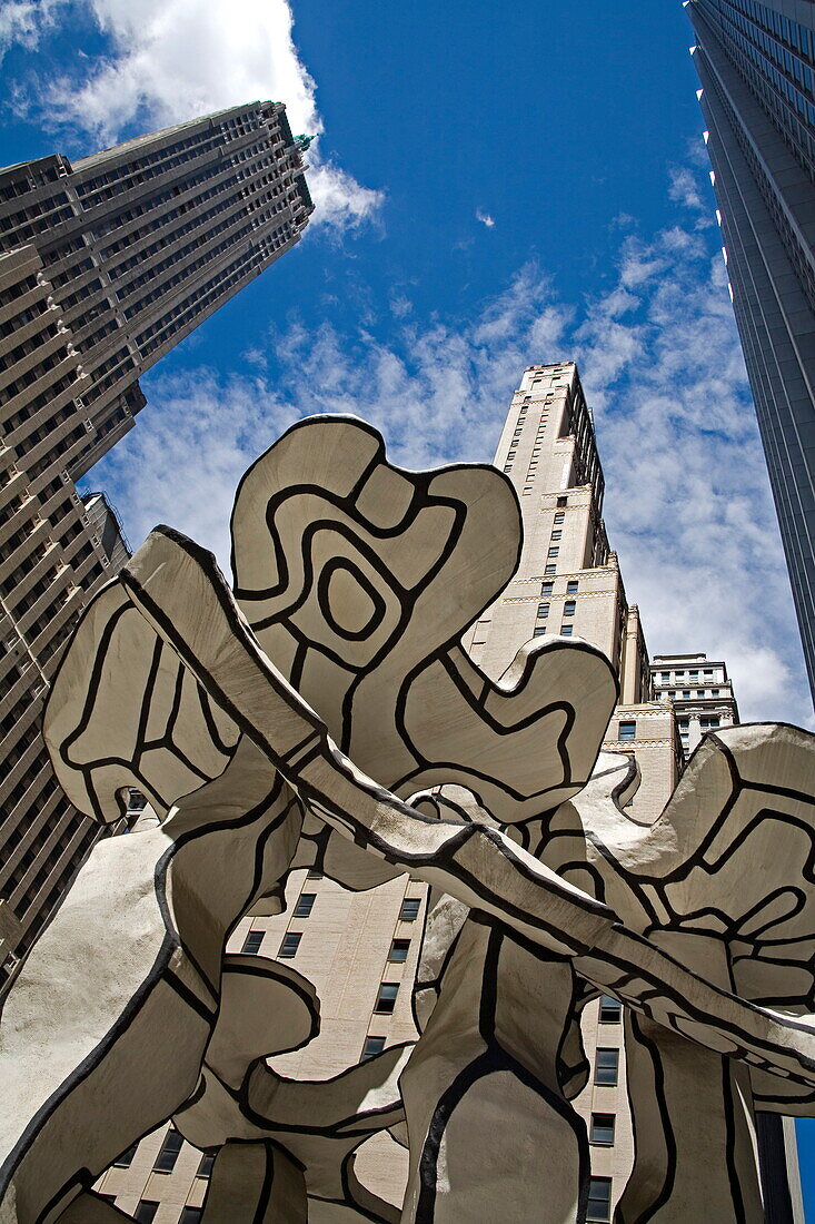 Group of Four Trees by Jean Dubuffet's, Chase Manhattan Plaza, Lower Manhattan, New York City, New York, United States of America, North America