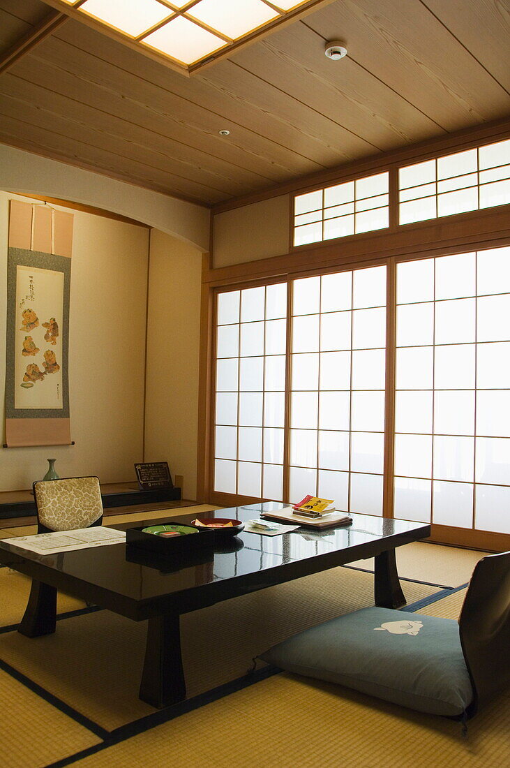 A traditional Ryokan, tatami mat bedroom, in Matsuyama, Shikoku Island, Japan, Asia