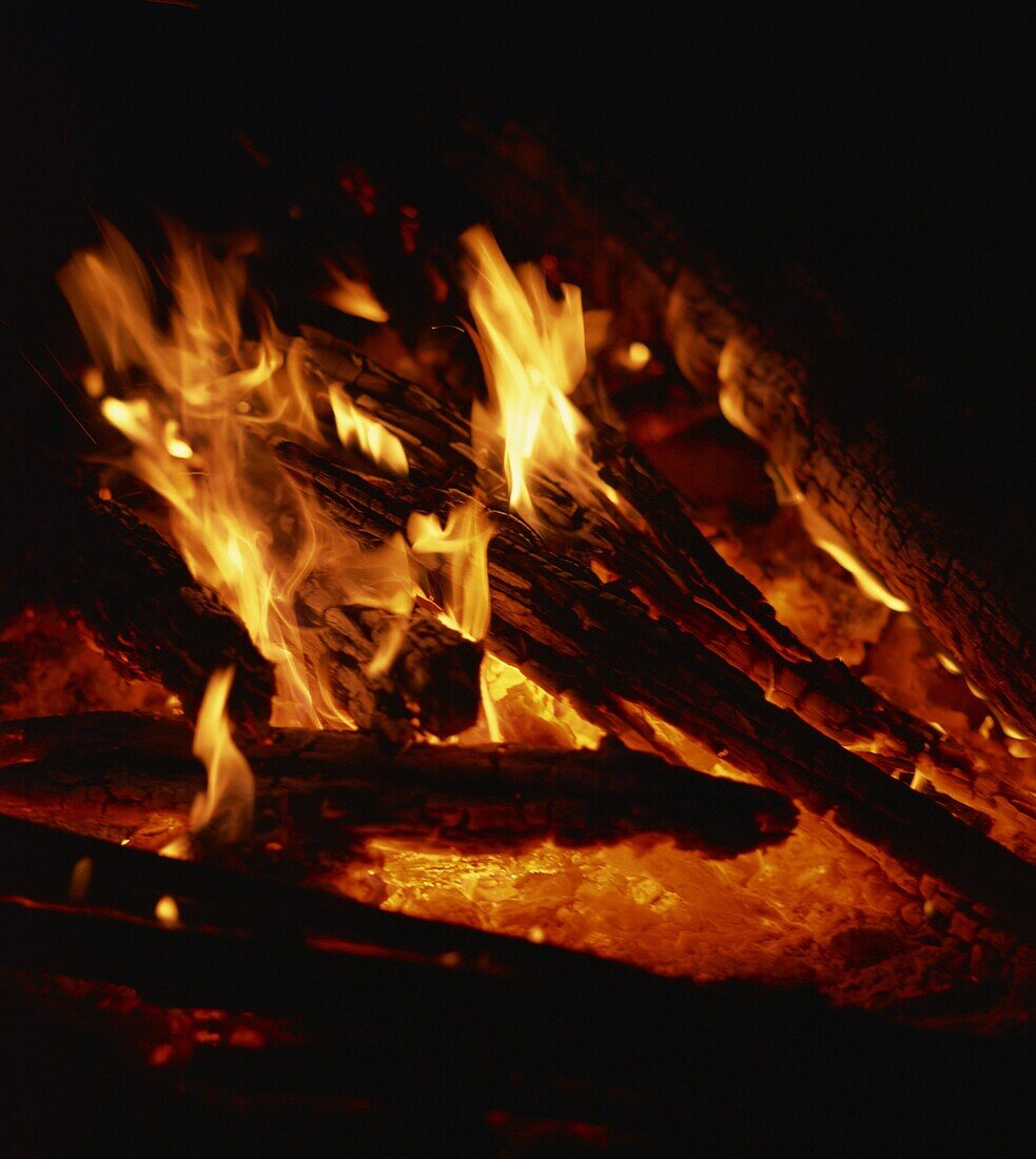 Log fire at night