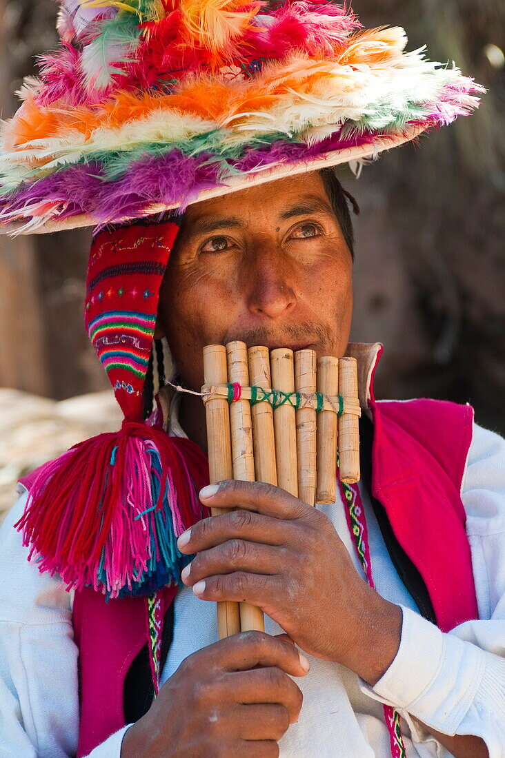 Local residents of Taquile Island, Lake Titicaca, Peru, South America