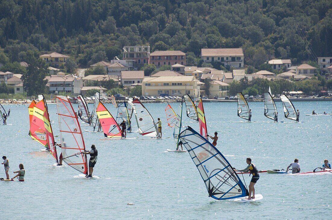 Windsurfing at Vasiliki beach, Vasiliki, Lefkada (Lefkas), Ionian Islands, Greek Islands, Greece, Europe